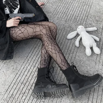 Classico Lolita scavato calze a rete di pizzo con fondo collant donne Sexy ragazze giapponesi Gothic Punk retrò ragnatela collant