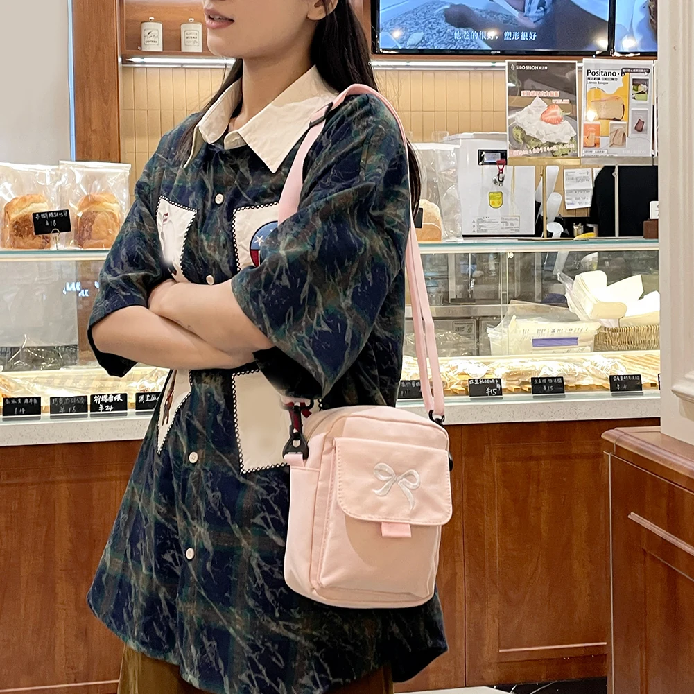 Women Bow Fashion Shoulder Bag Adjustable Strap Trendy Crossbody Bag Solid Color Daily Messenger Bag Simple Satchel Bag