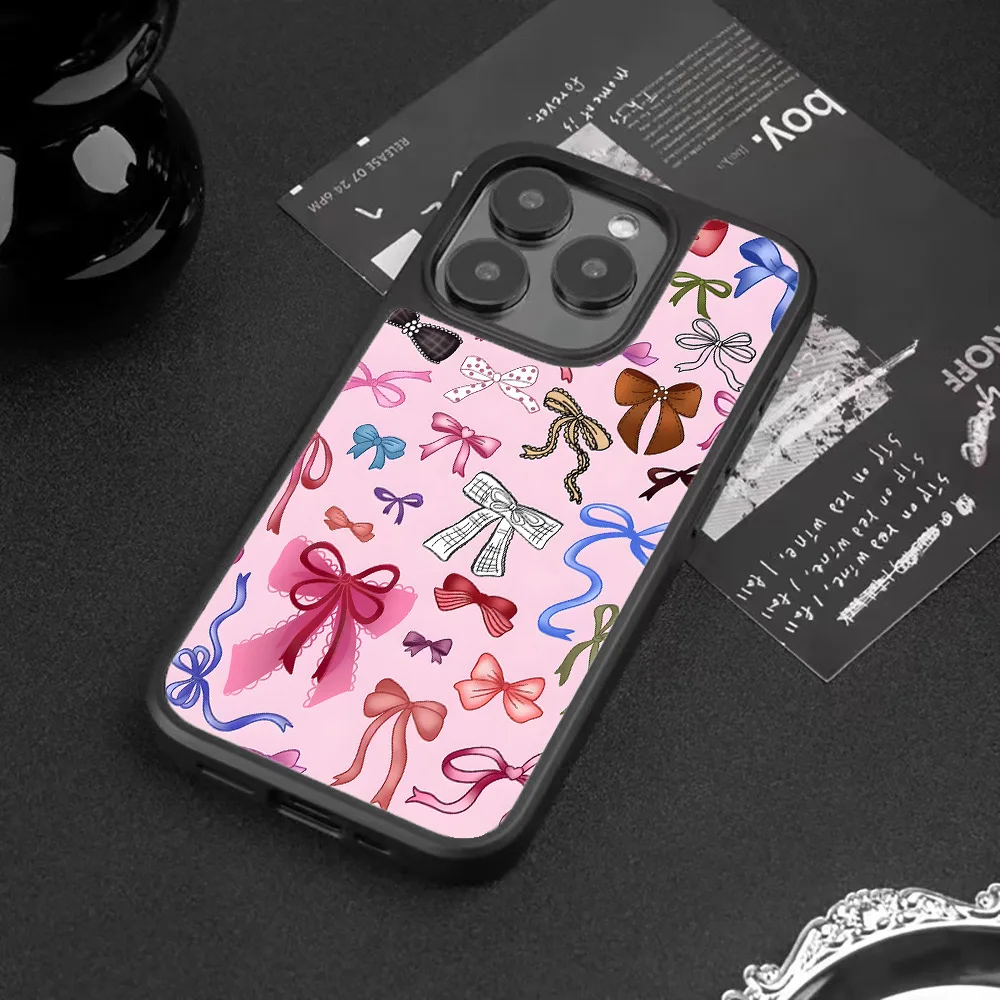 Korean Colorful Pink Striped Bow Acrylic Phone Case