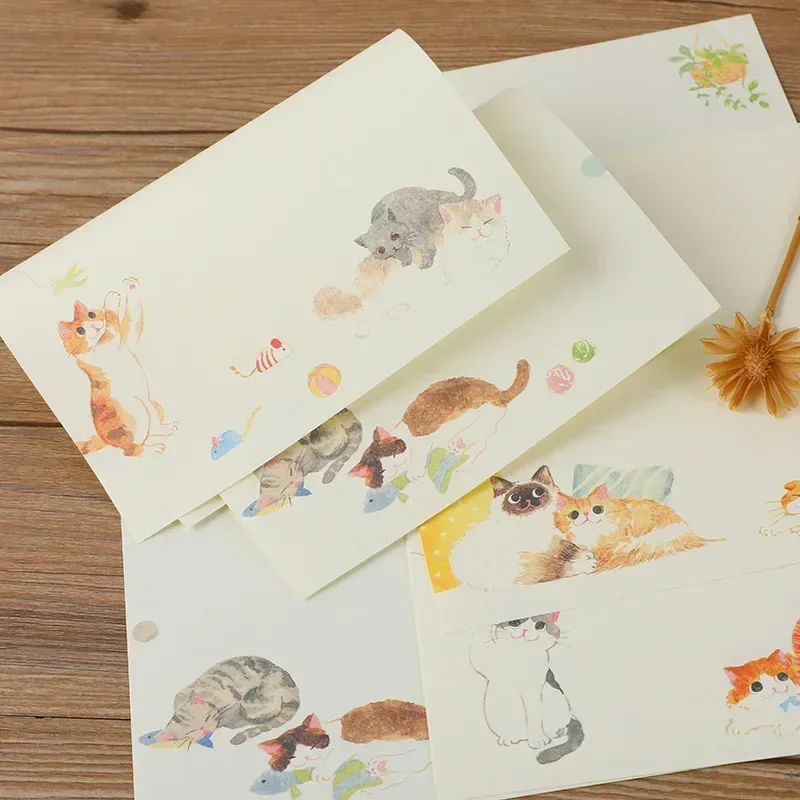 Cartoon Cats Envelopes Letter Pads Letter Writing Paper Wedding Invitation Cards Postcards Cover 9pcs/set mailing envelopes