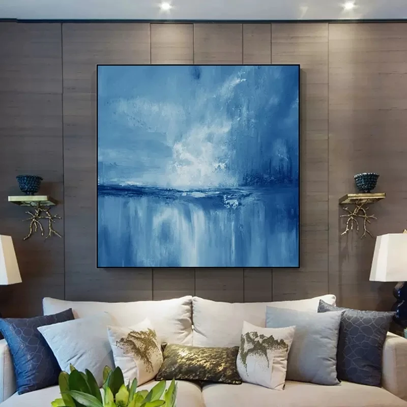 

Современная Настенная абстрактная картина маслом без рамки с изображением синего океана, ручная роспись, домашний декор художественное произведение Настенная картина для ресторана