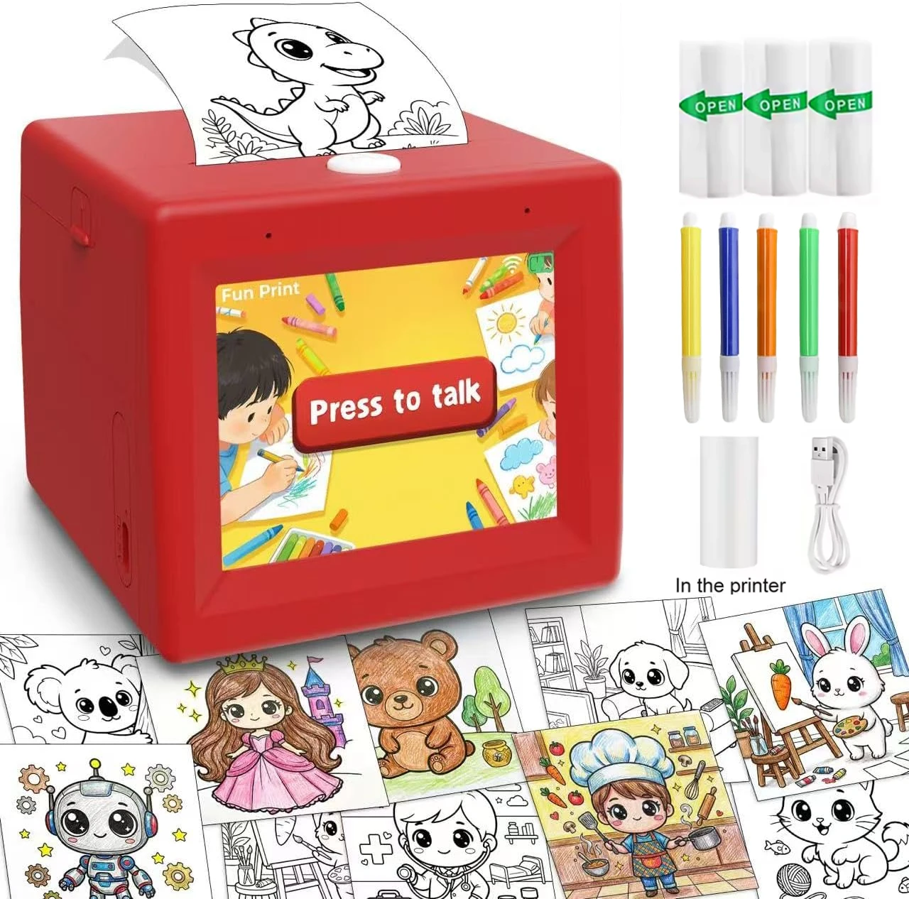 스마트 AI 음성 제어 잉크리스 감열 스티커 프린터 (어린이용 미니 포켓 사진..