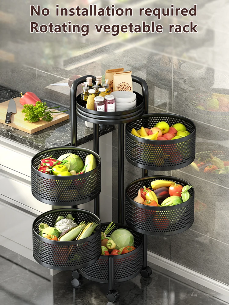 Storage Rack Detachable Rotating Storage Rack Kitchen Floor Multi-layer Shelf Multi-functional Living Room Snack Storage Rack Trolley