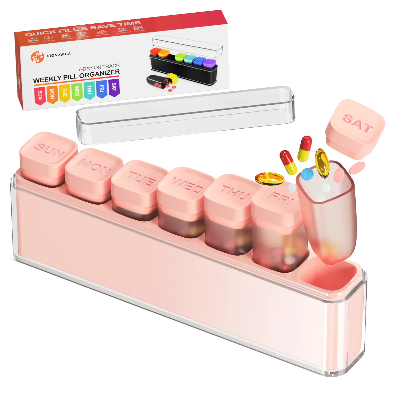 Compact Pill Organizer Travel Case | Detachable Daily Dispenser with Color-Coded Compartments