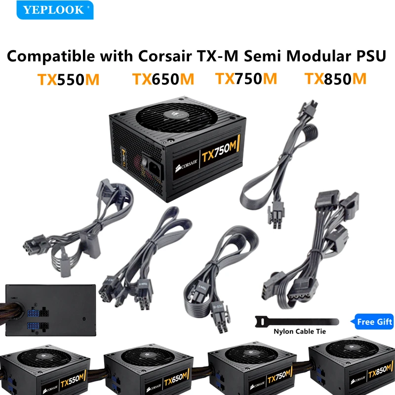 

PCIe 8Pin to 6+2Pin, GPU Dual 8Pin, CPU 4+4Pin, SATA PATA Molex 4Pin Modular Cable for Corsair TX850M TX750M TX650M TX550M PSU