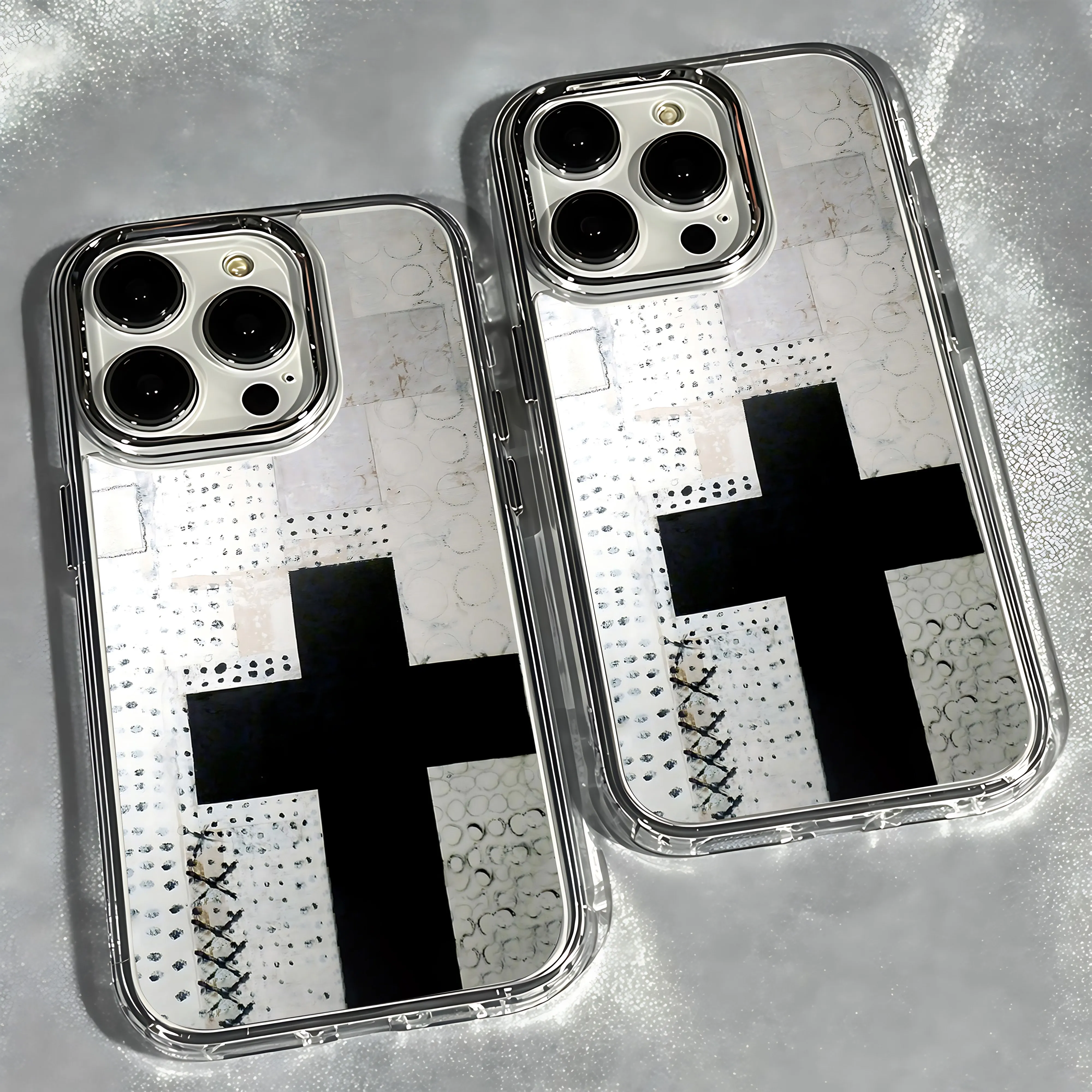 Vintage Black Cross Design Transparent Soft Phone Case