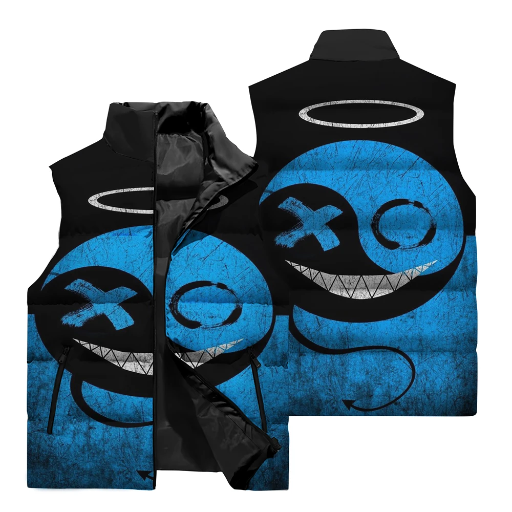 thumbnail image 2 of Chaqueta sin mangas con estampado 3D de terror de Nochebuena para hombre, otoño/invierno, cuello alto, cálida, con cremallera, camiseta sin mangas, 2 of 5