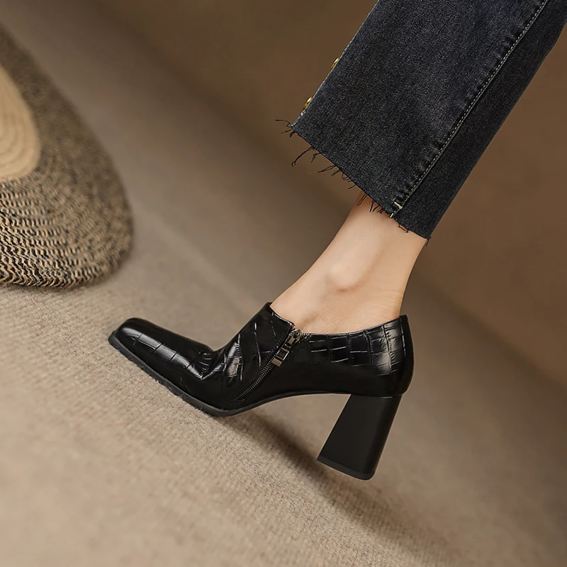 

2023 New Spring Women Shoes Square Toe Women Pumps High Heels Women's Heels Party Shoes Retro