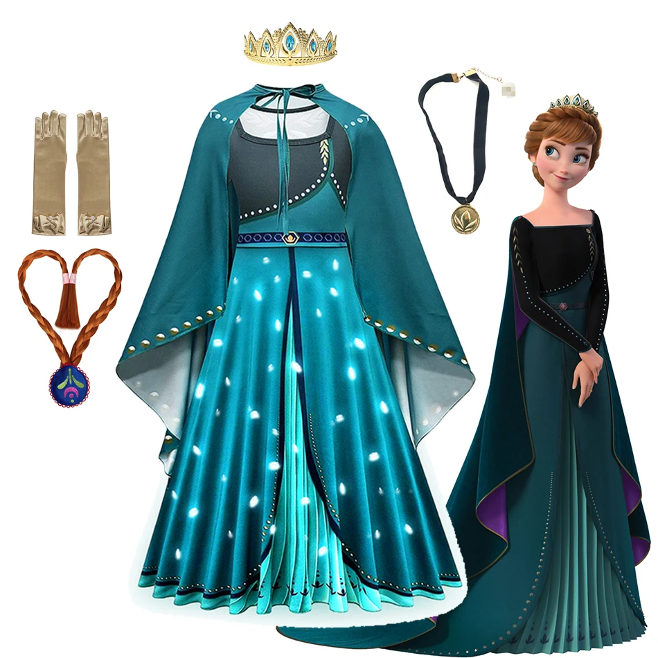 

Disney, Холодное сердце, принцесса Анна, светодиодное дневное платье для девочек, костюм, детская одежда для косплея, Снежная королева, карнавал, Рождественская вечеринка, наряд
