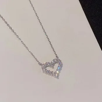 Korean Sweet Crystal Heart Necklace For Women Jewelry 2025 Trending New Luxury Women's Silver Color Necklaces Colar Kolye Gifts