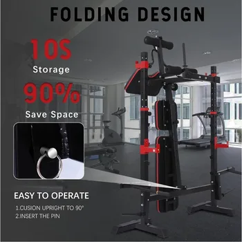 1500LBS 6 in 1 Weight Bench Set with Leg Extension/Curl , Bench Press Set and barbell Rack with Safety Bar Catches 3