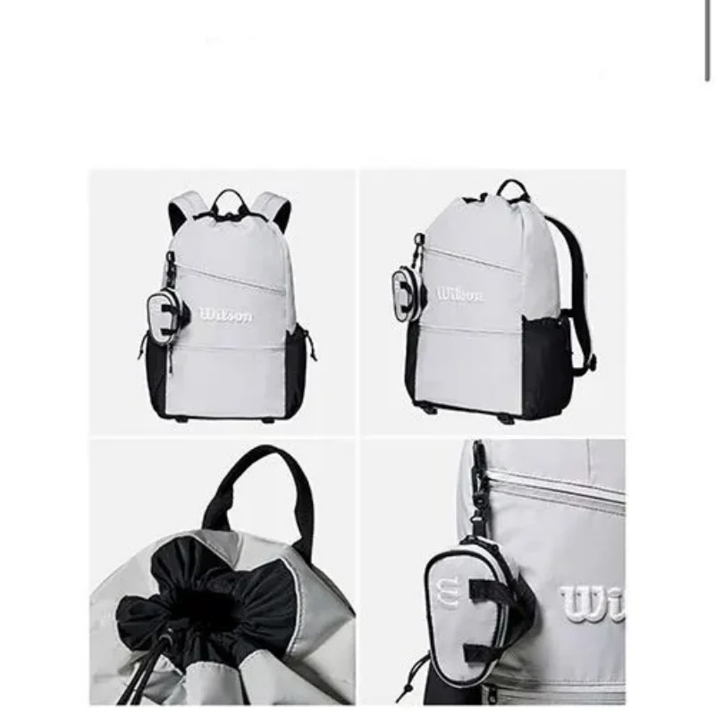 Wilson Tennis Racket Bag Large Capacity Badminton Sports Backpack Drawstring Leisure Travel Bag With Mini Pocket for Men Women 3