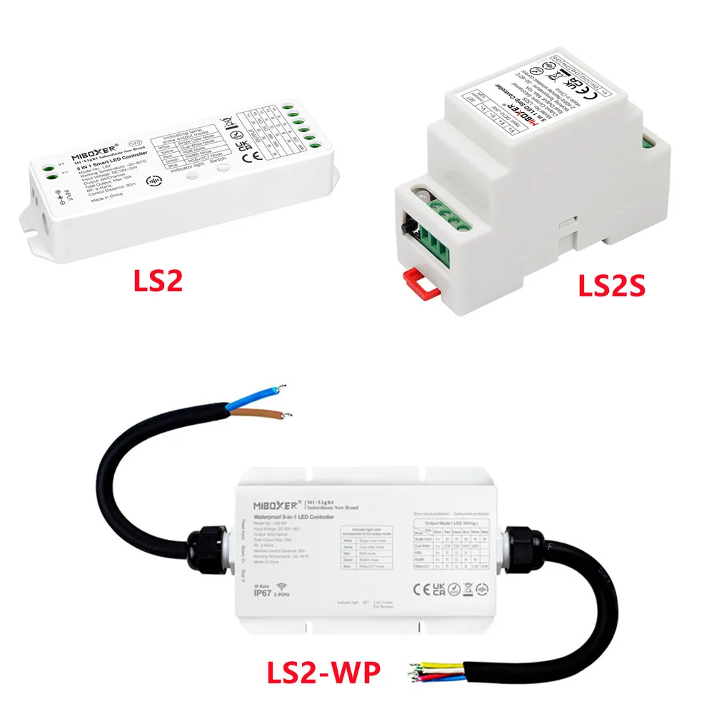 

Miboxer 5 in 1 DIN Rail LED Strip Controller 2.4G RF LS2 LS2S LS2-WP 5 in 1 Smart LED Controller CCT/RGB/RGBW/RGB+CCT Lamp Tape