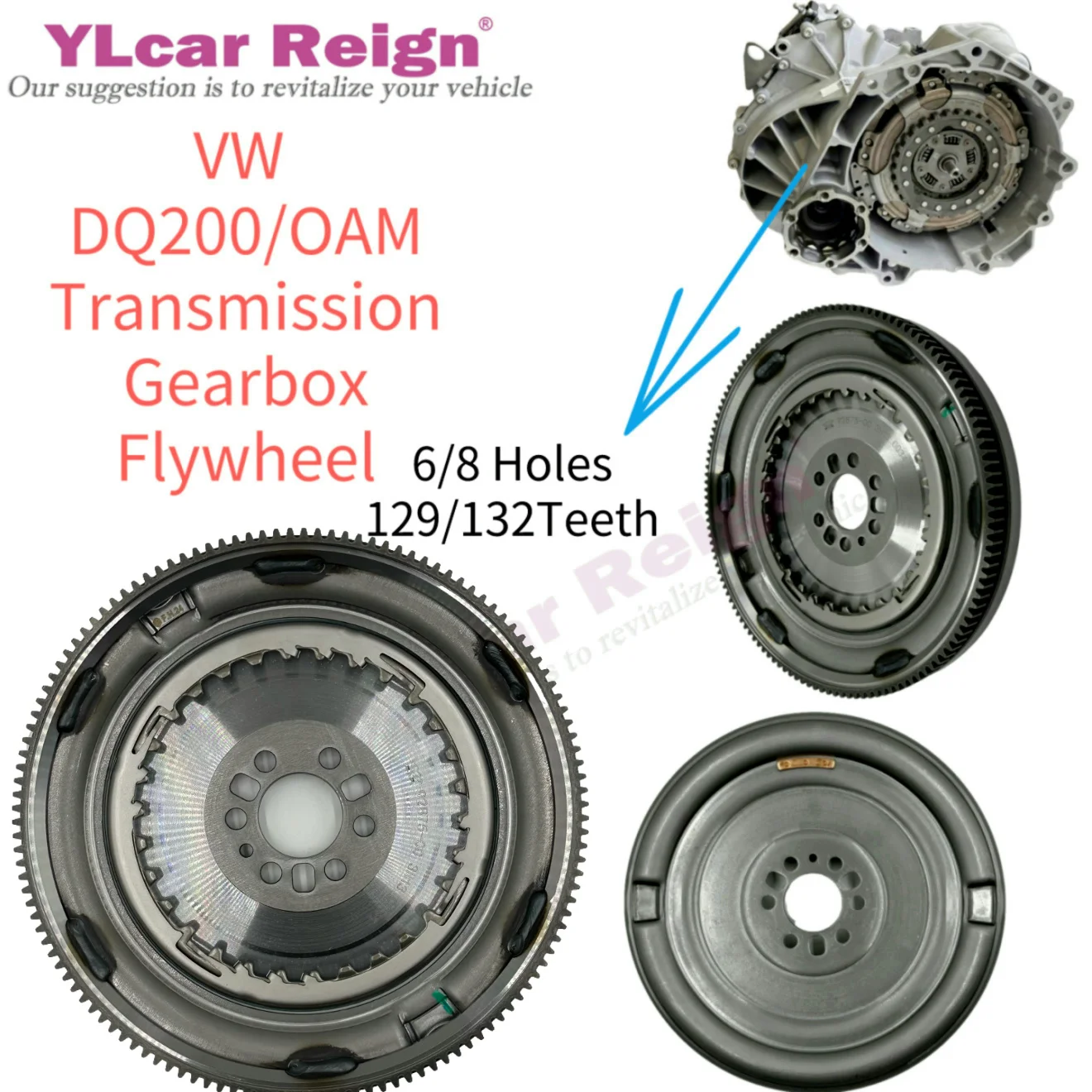 

0AM DQ200 OAM 7-Speed DSG Dual Clutch Automatic Transmission 6/8 Holes 129/132 Teeth Flywheel for VW Golf Skoda Car Accessories