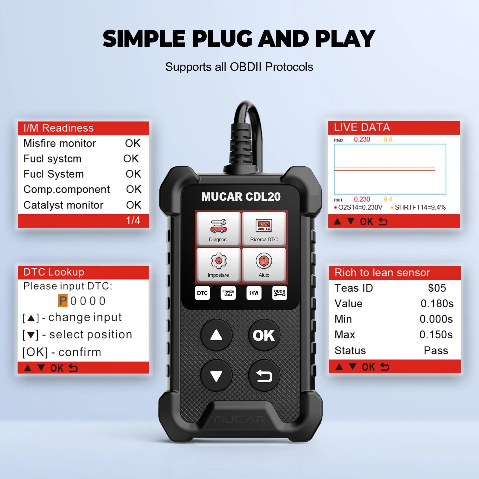 OBD2 Scanner MUCAR CDL20 OBD2 Car Diagnostic Tools OBD 2 Code Reader Clear Engine Light Smog Test Auto Scanner