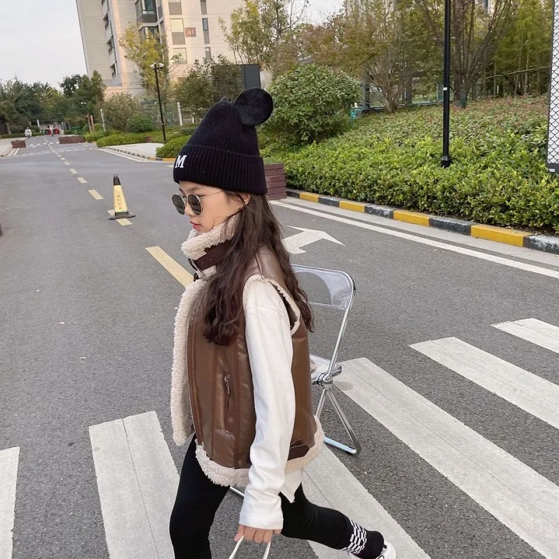 Fashion Baby Boy Girl Winter PU Leather Vest Fleece Inside Toddler Teen Child Waistcoat Outwear Warm Thick Baby Clothes 2-16Y