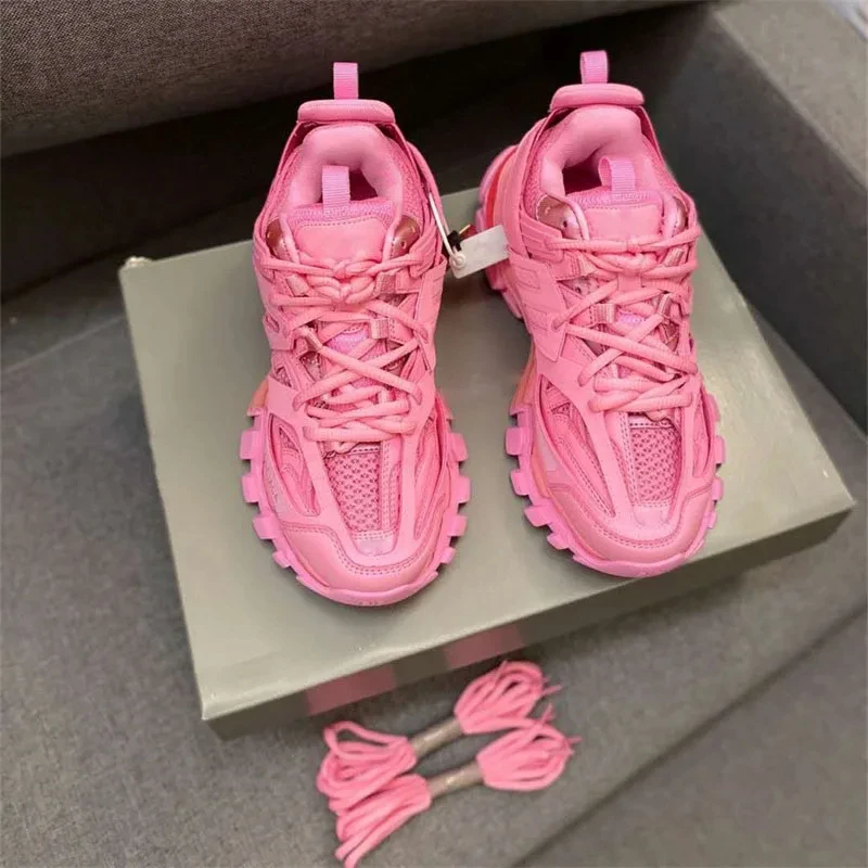 Euro Size 46 Couples Dad Shoes Colors Rubber Patckwork Oversized Breathable Mesh Sport Flat Thick Sole Runing Sneakers