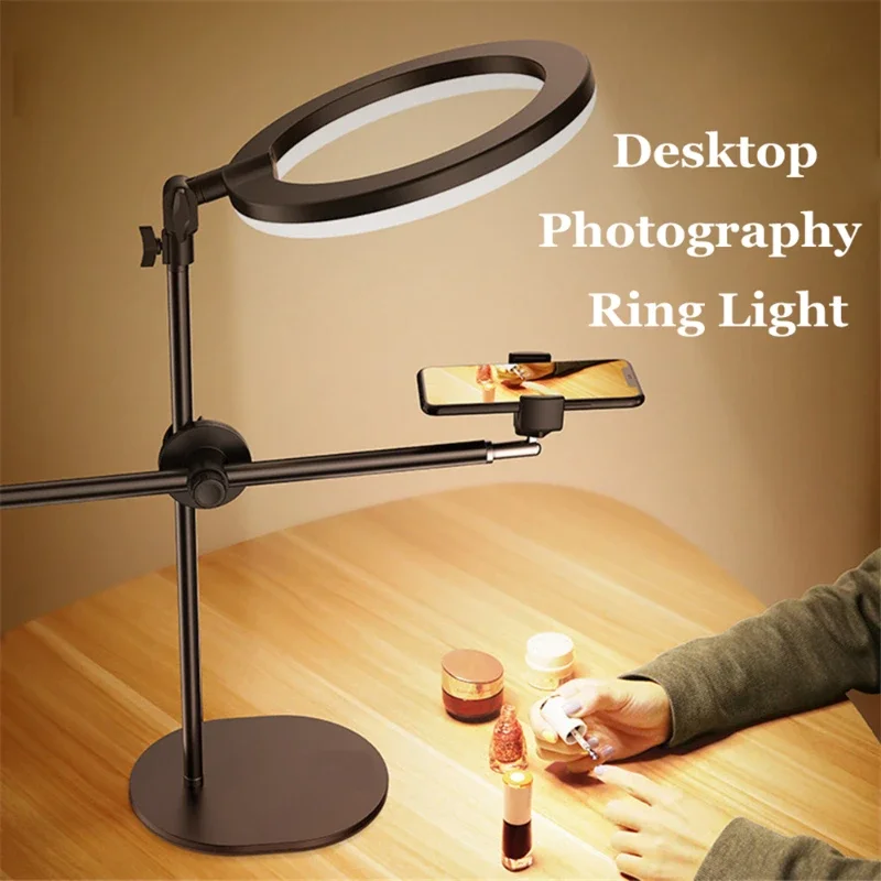 Anillo de luz LED retráctil con soporte para teléfono móvil, lámpara de escritorio profesional para fotografía, transmisión en vivo de uñas
