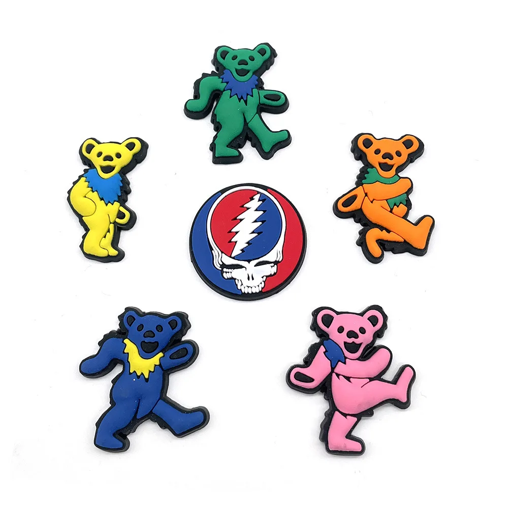 Grateful Dead Cartoon Serie Silicone Croc Charms Shoe Ornament Wristbands PVC Garden Shoe Decoration 6pcs Adult Kids Party Gifts