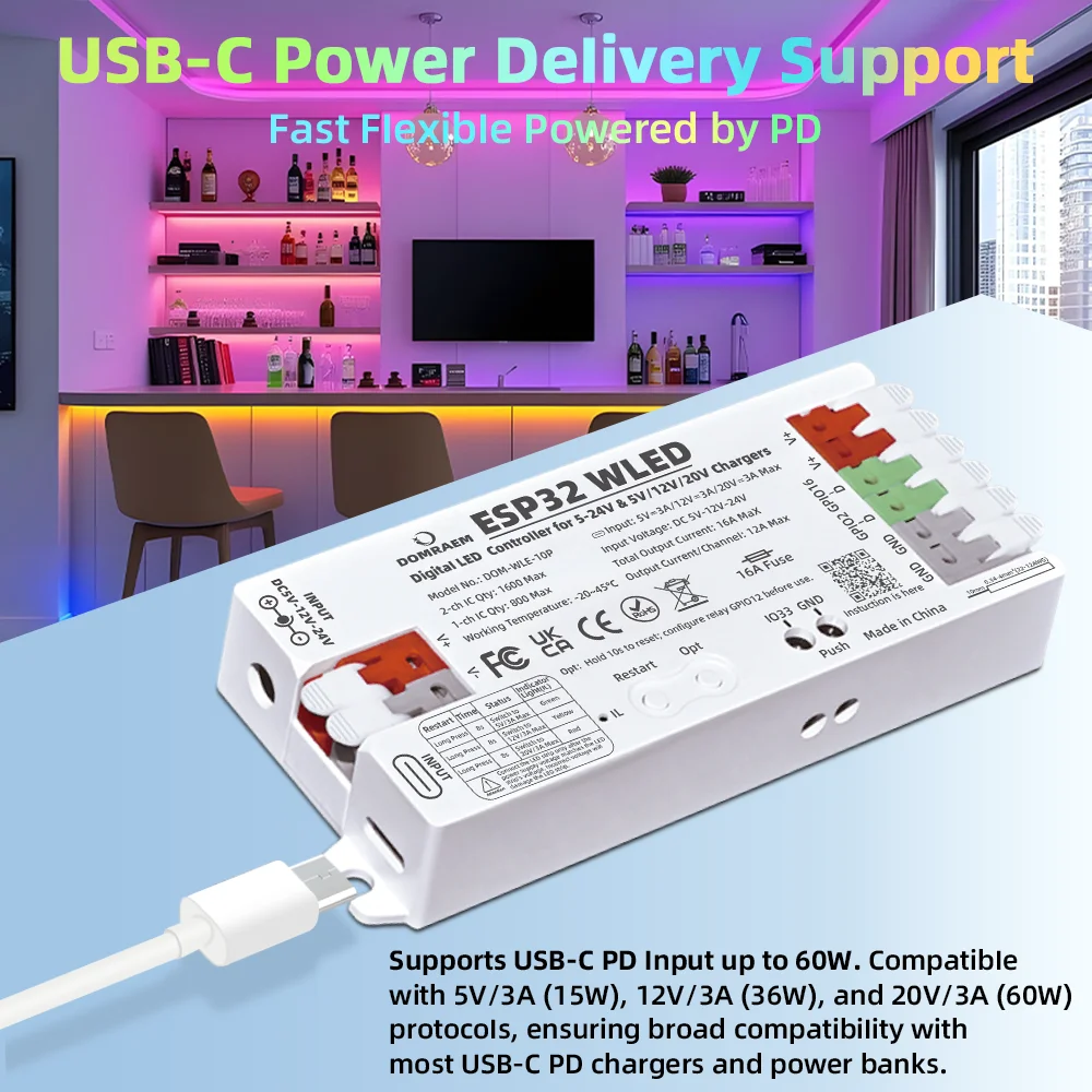 รูปสินค้า คอนโทรลเลอร์ ESP32 ควบคุมแถบไฟ LED ได้หลากหลาย