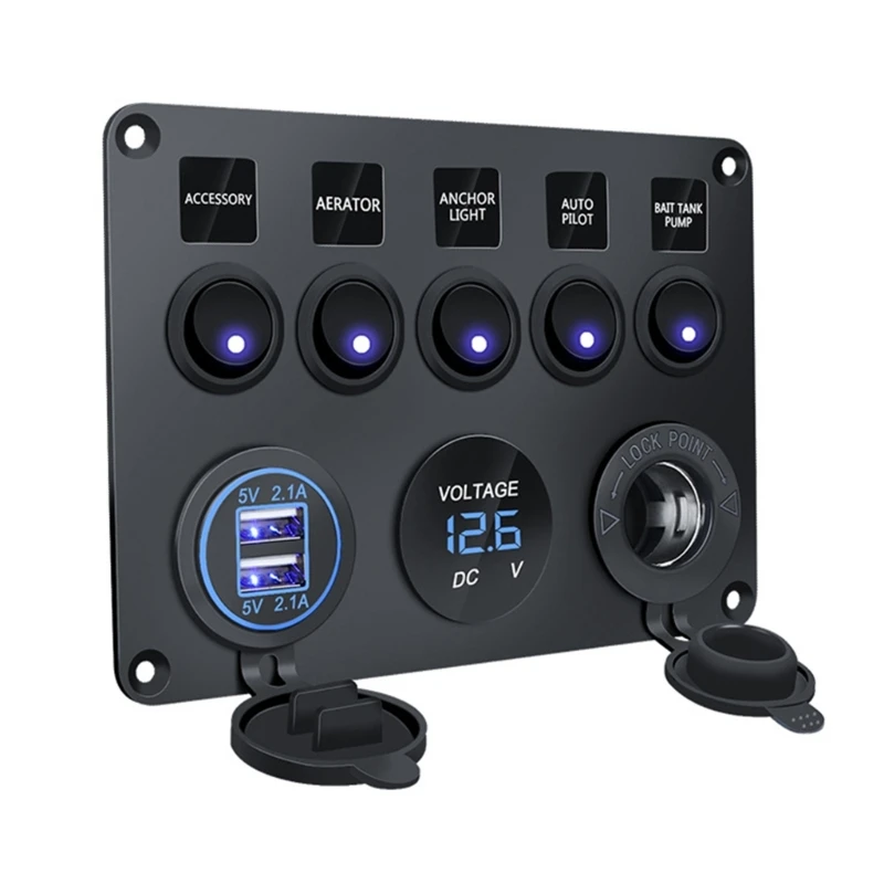 

Панель с 5 клавишами 12/24 В и светодиодной цифровой розеткой 2 USB 12 В E8BC