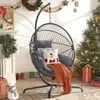 Indoor Outdoor Egg Swing Chair with Stand, Oversized Cocoon-Shaped Rope Woven Hanging Chair W/Cushion, Safety Strap 1