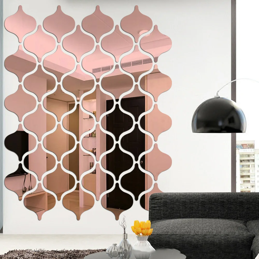 10pcModern Cute Geometric Gourd Acrylic Mirror Stickers Wall Background Living Room Bedroom DIY Home Decoration Stickers Posters