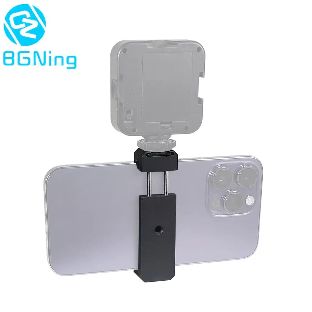 Aluminum Alloy Mobile Phone Tripod Mount Clamp Holder Clip with Hot Shoe Handle Rig for iPhone HUAWEI Vlog Fill Video Recording