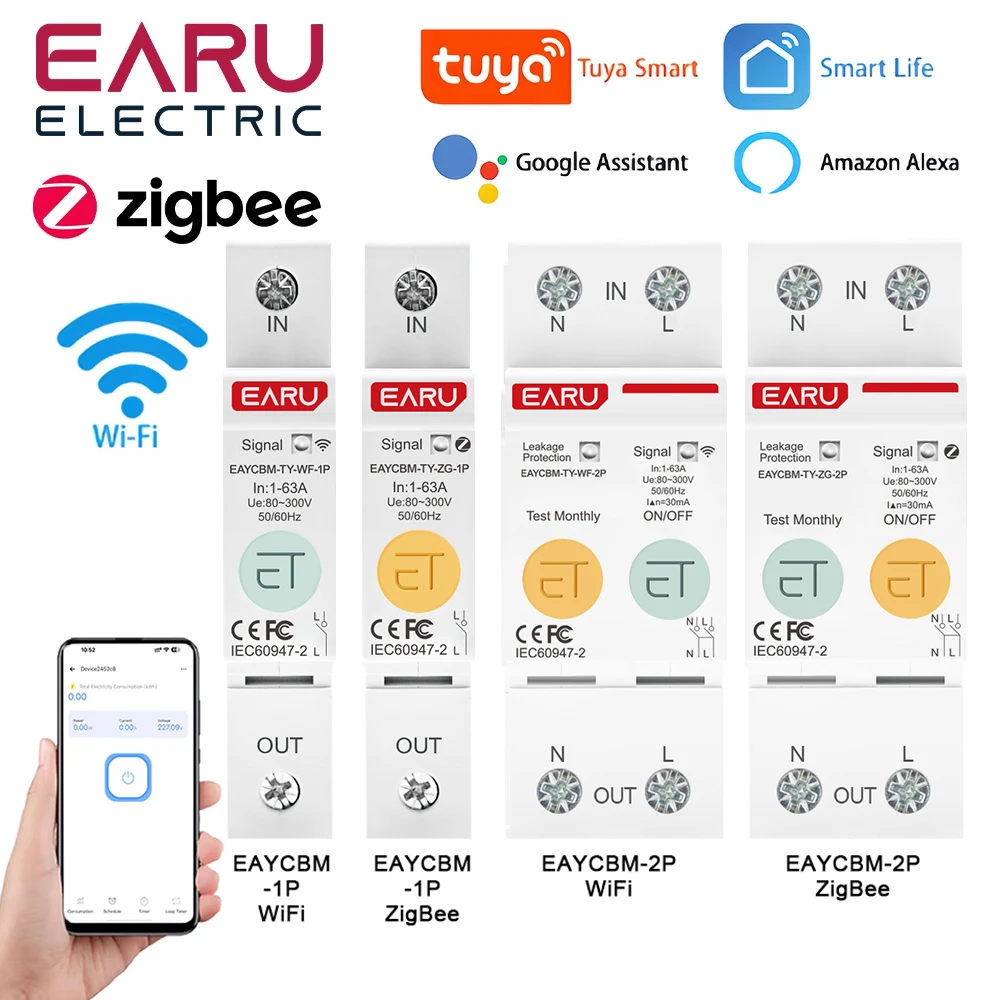 1P 2P TUYA APP Zigbee WIFI Smart Energy Power Consumption kWh Meter Circuit Brea