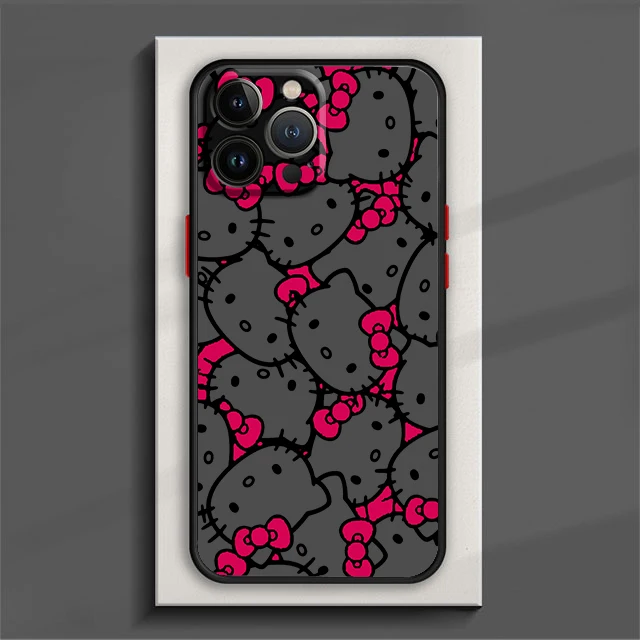 thumbnail image 1 of Funda de teléfono Sanrio Hello Kitty para iPhone, 15, 14, 13, 12, 11 Pro Max, mini, XS, XR, X, 8, 7, 6 Plus, SE, cubierta translúcida esmerilada de TPU, 1 of 5