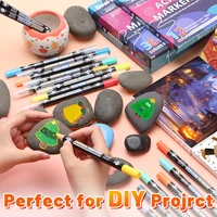 12/24/36/48/60 Colors Dual Tip Acrylic Paint Markers Set for Rock,Canvas,Plastic,Metal,Wood,Stone,DIY for Students&Adults 2