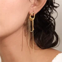 Chaîne à pampilles en métal en acier inoxydable, longues boucles d'oreilles suspendues pour femmes et filles, usage quotidien, bijoux tendance recommandés 2