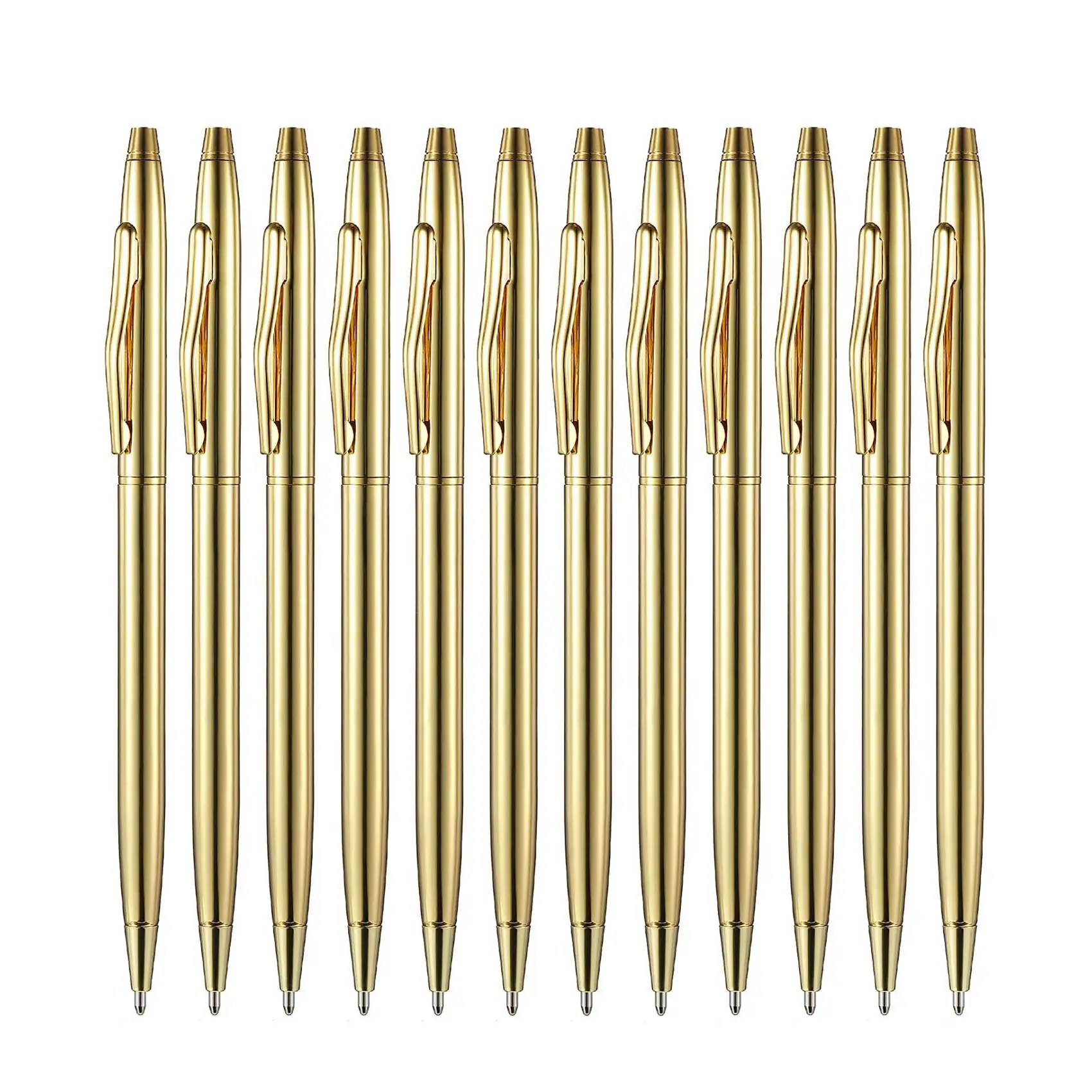

12 PCS Gold Slim Ballpoint Black Ink 1 mm Medium Metallic Retractable for Students Teachers Office