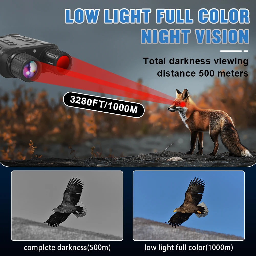 NV3280 4K UHD Full Color Binocular Telescope 36MP 10X Optical 8X Zoom 500M Infra