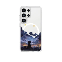 Magnetic Artistic Black Cat Starry Night Phone Case - Clear Cover - Samsung S21 5G (TCX - 306TMX25602102)