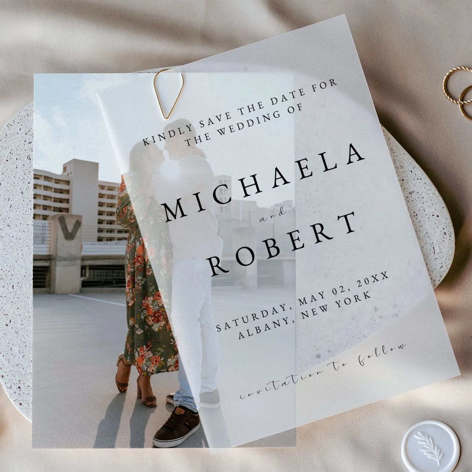 Elegant Wedding Invitation With Vellum Paper Save The Date Announcement Engagement Personalized Name Party Supplies