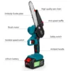 Gisam 6 Inch Electric Chainsaw Cordless Rechargeable Woodworking Garden Mini Pruning Chain Saw Power Tool for Makita 18V Battery 3