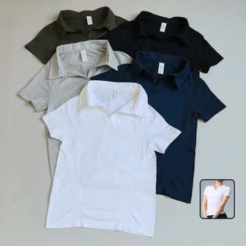 Abbigliamento Yoga, Top Sportivi a Manica Corta con Spalla Destra Scoperta, Magliette da Tennis, T-shirt Fitness, Maglie Traspiranti a Manica Corta per Badminton