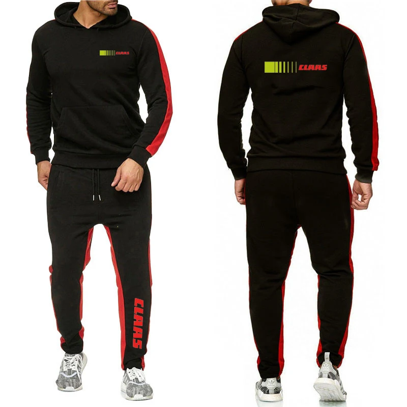 Claas 2023 New Men's Spring Autumn Printing Casual Comfortable Solid color Pullover Hoodies Sportswear + Fashion Sweatpants Suit