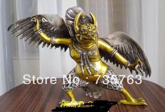 

15 CM tall Tibet Buddhism Silver godlen painted bronze Garuda Bird God Statue