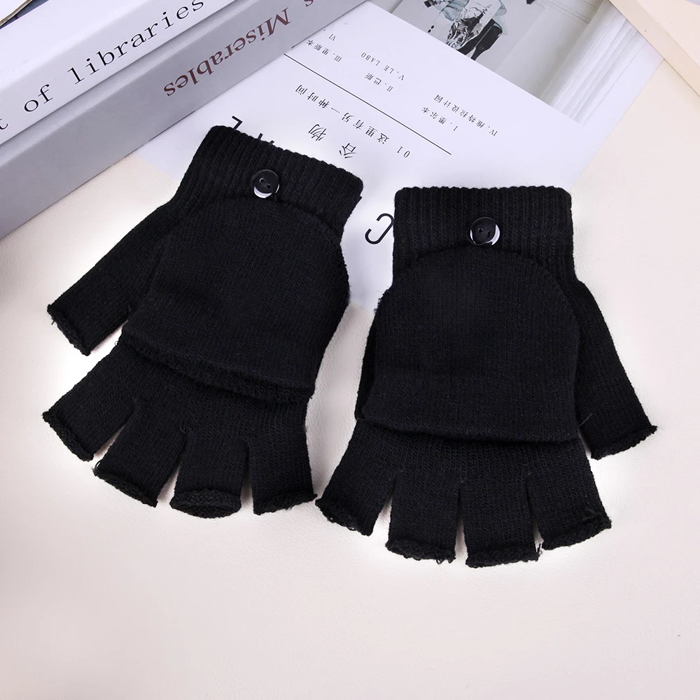 Fingerless Flip Gloves Winter Warm Soft Comfortable Wool Knitted Glove Touchscreen for Women Men Exposed Finger Mittens Gloves & cotton gloves for men Gloves & Mittens