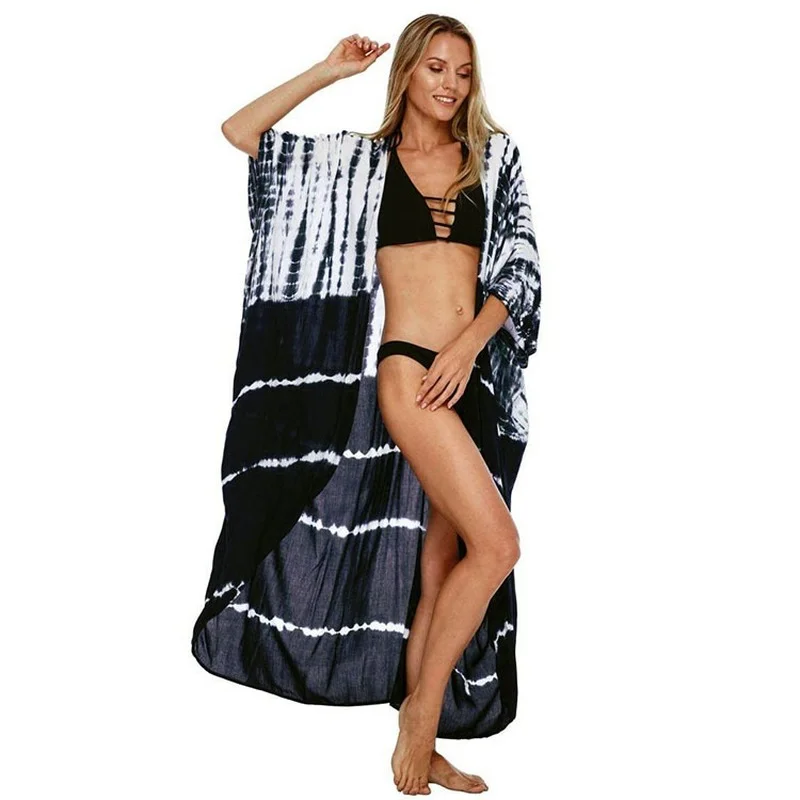 

Beach Cover Ups for Swimwear Women Blouse Black Tie Dye Swimsuit Cape Summer 2022 Casual Loose Beachwear Outfits 21668