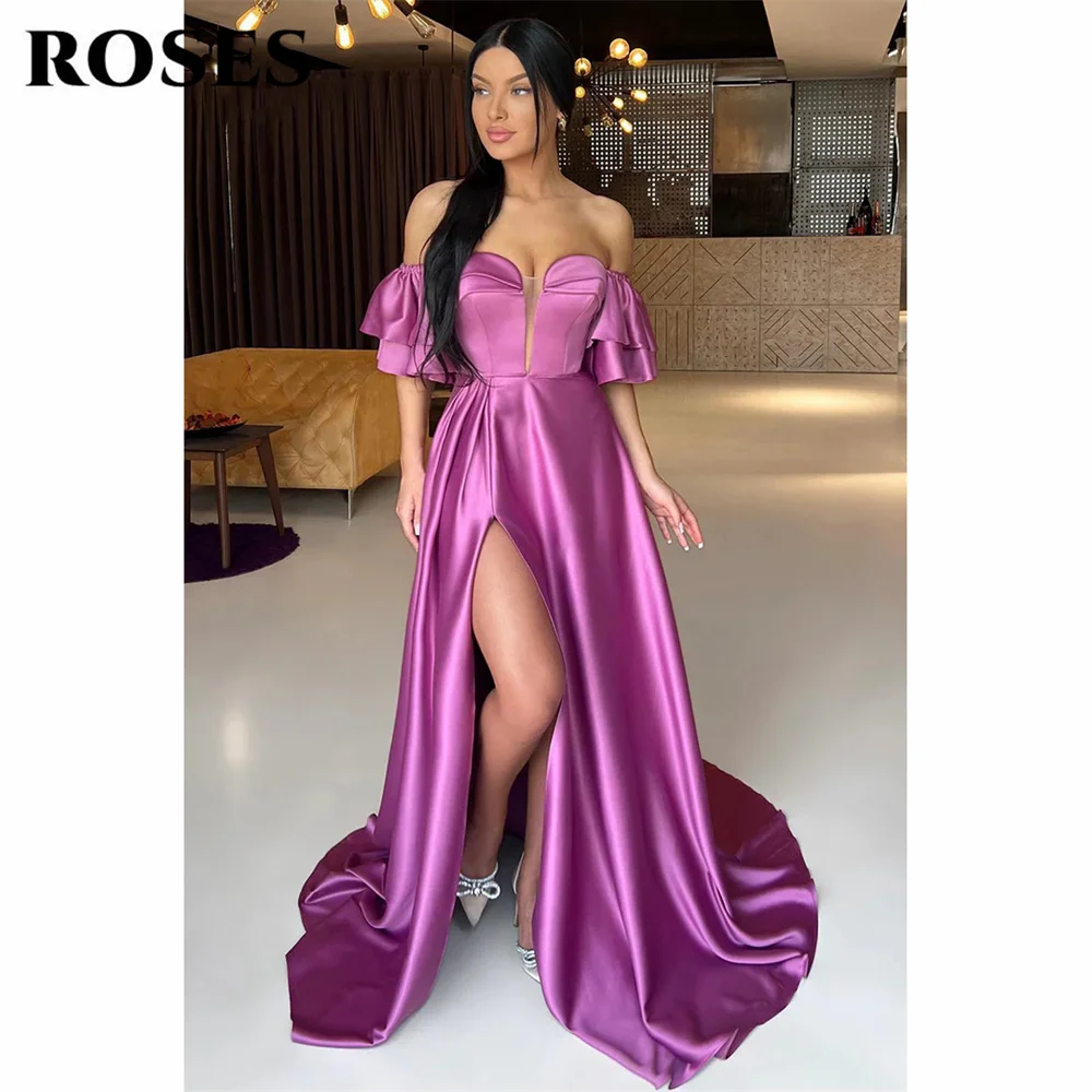 

ROSES Charming Purple Prom Dress Sweetheart Off The Shoulder Evening Dress Sexy Side High Split Party Dress Floor Length 프롬드레스
