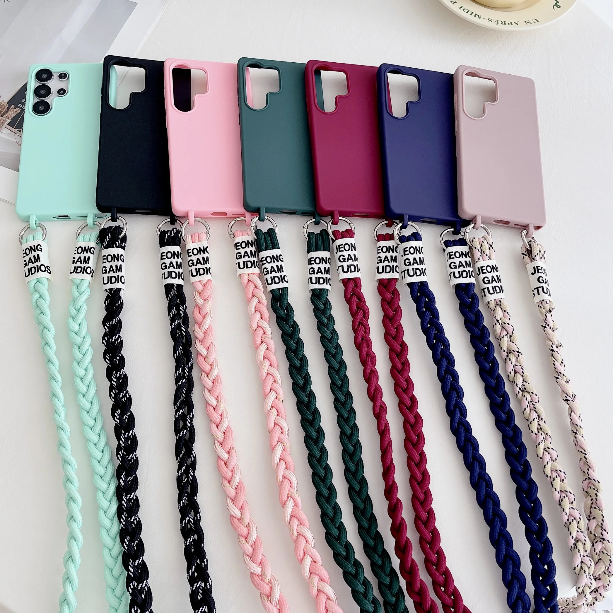 Braided Crossbody Strap Lanyard Silicone Phone Case - Candy Color Soft Cover