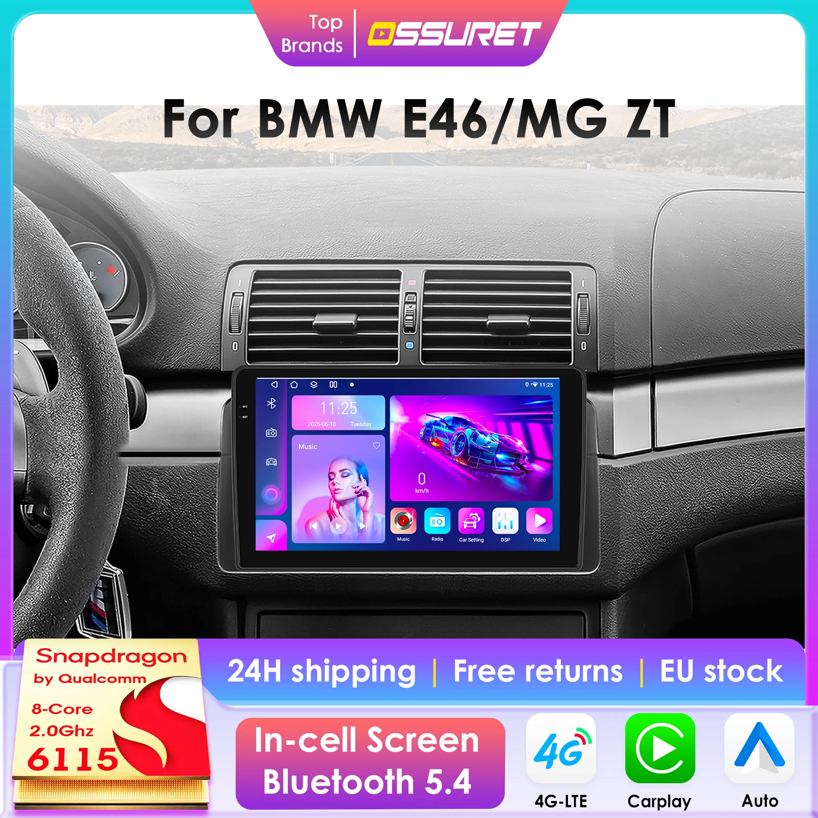 Radio de coche 2Din con cámara 360 y Android 14 para BMW Serie 3 E46 M3 318 320 325 330 335 1998-2005, sistema multimedia para coche con CarPlay y Android Auto 4G 1