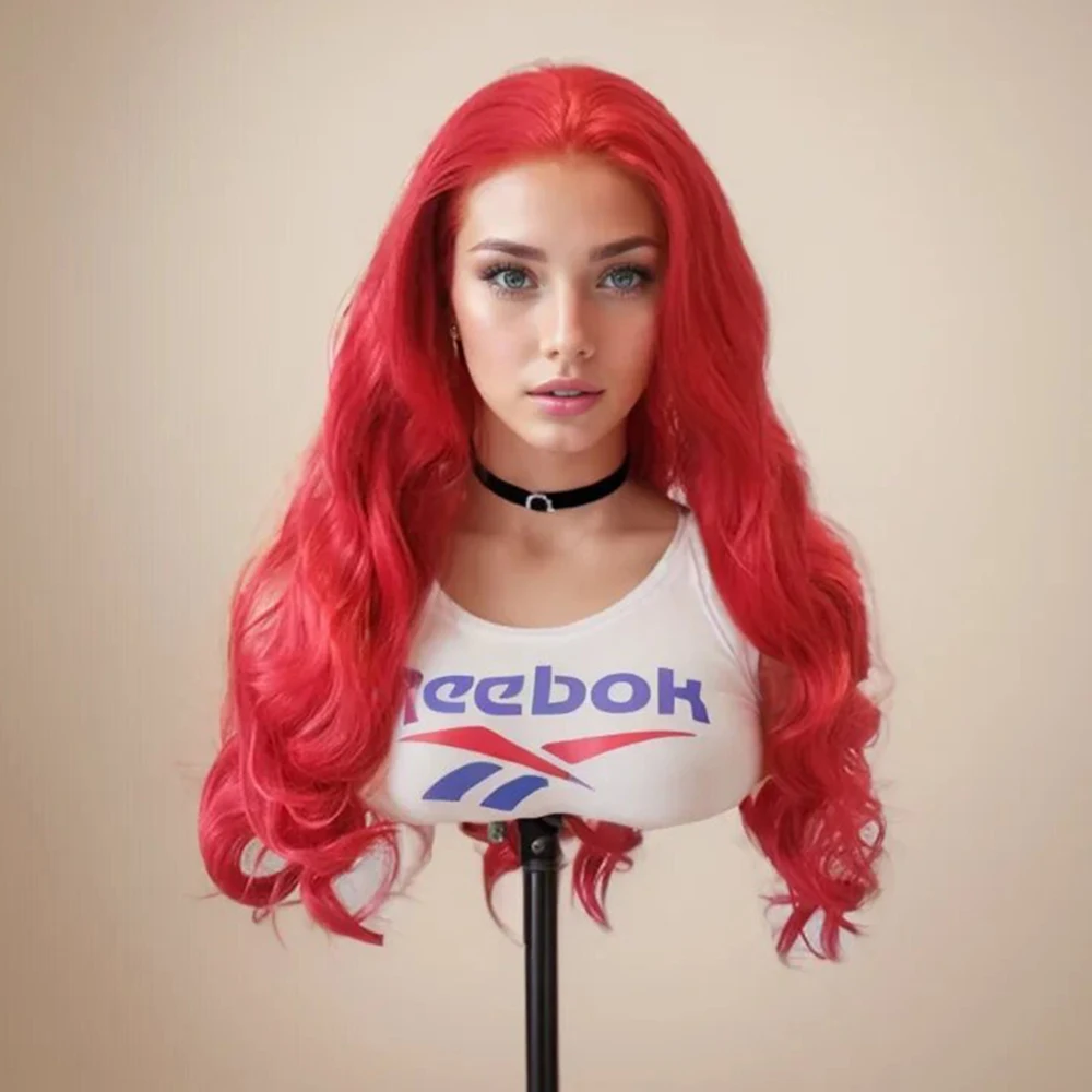 Synthetic Wig WIF Hot Red Synthetic Wave Hair Cosplay Wig for Women