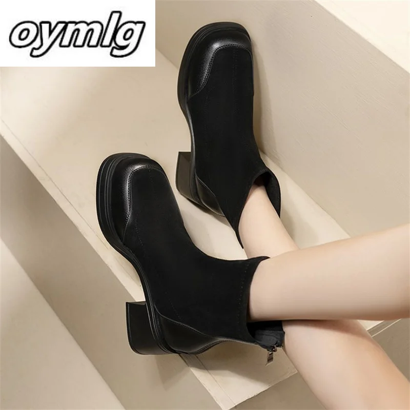 

2023 Autumn/Winter New Vintage Round Toe Thick Sole Heel Boots
