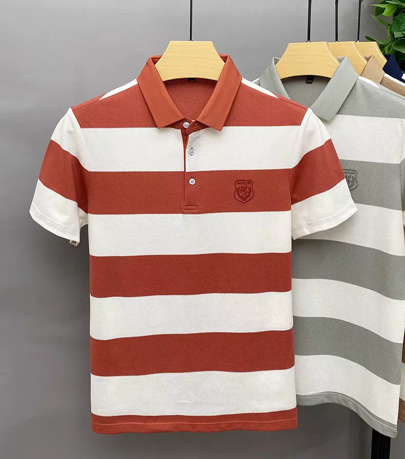 Luxury brand badge embroidered men's short sleeve polo shirt fashion wide stripe color blocked summer breathable casual T-shirt 19 S298abac4bd54414c9a99cd25e0294530m