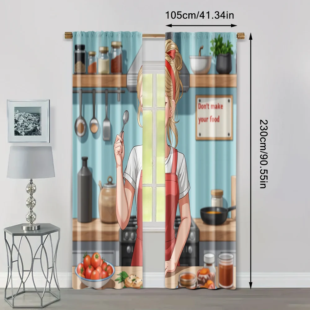 2pcs, Curtains Roller Blinds Don't make your food Durable Polyester (without rod) Thermal Insulation, and Room Darkening 4