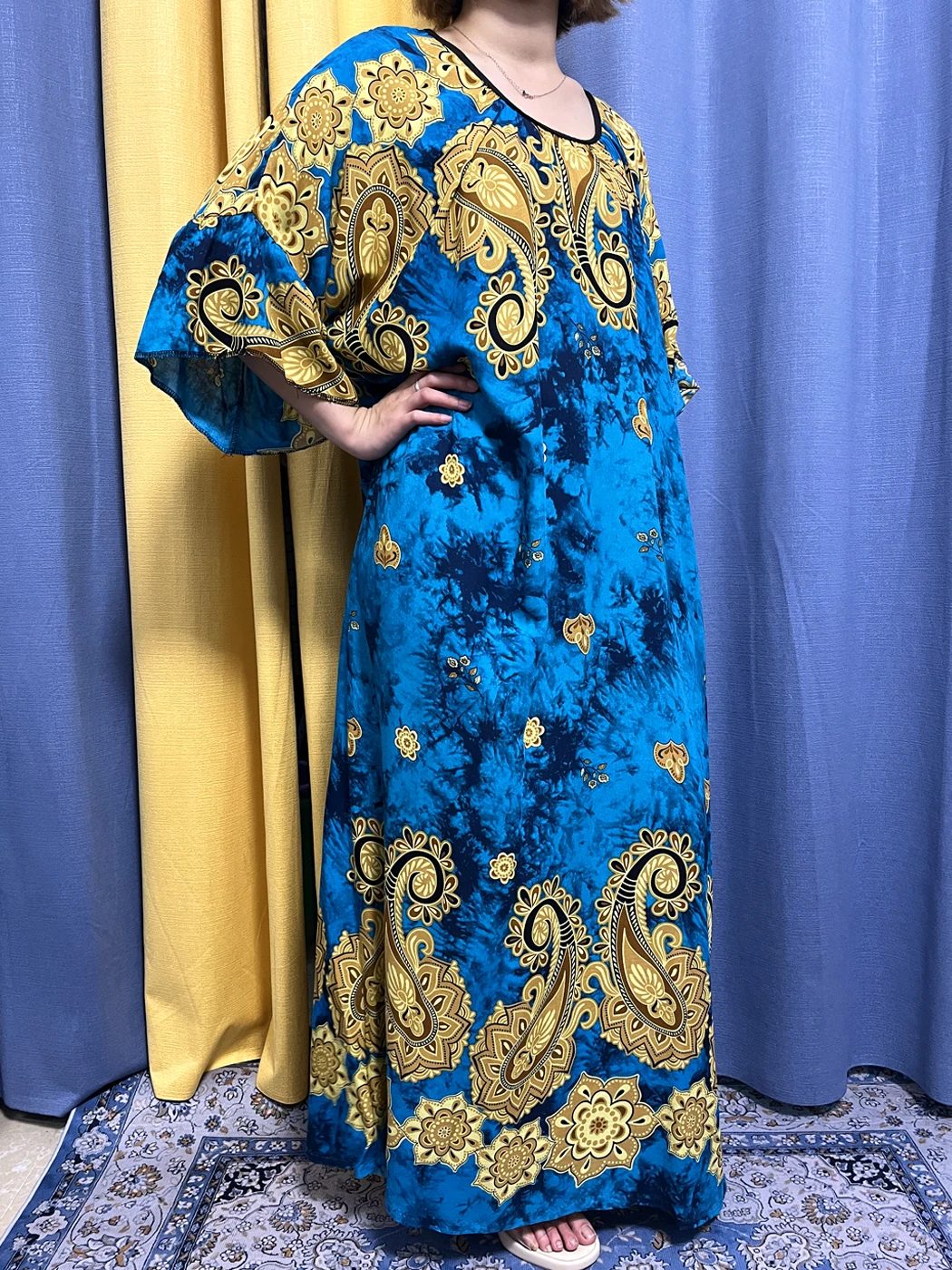 Abayas For Women Floral Printed Flower Cotton O-neck Muslim Dresses Islam Turkey African Traditional Femme Robe With Big Scarf